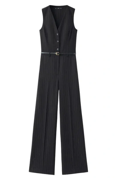 Mango Women's Belted Pinstripe Jumpsuit In Blue