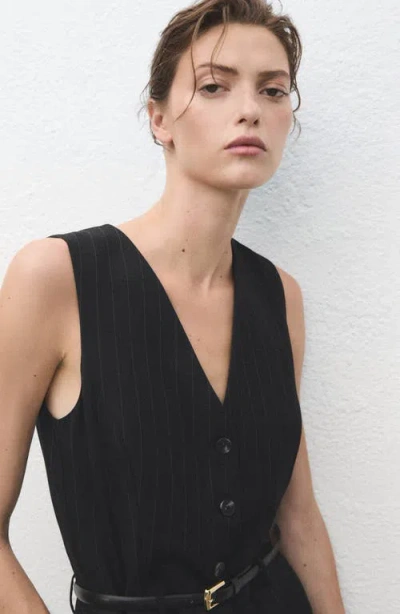 Mango Women's Belted Pinstripe Jumpsuit In Blue