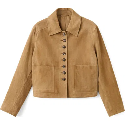 Mango Suede Jacket With Buttons Ochre In Brown
