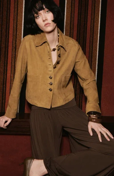 Mango Suede Jacket With Buttons Ochre In Brown