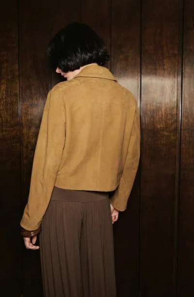 Mango Suede Jacket With Buttons Ochre In Brown