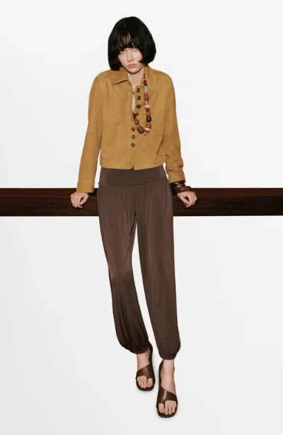 Mango Suede Jacket With Buttons Ochre In Brown