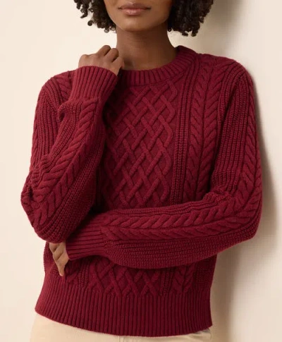 Pact Organic Cotton Cable Knit Crew Sweater In Red