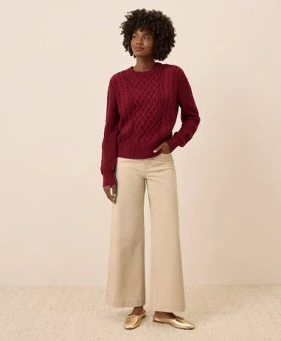 Pact Organic Cotton Cable Knit Crew Sweater In Red