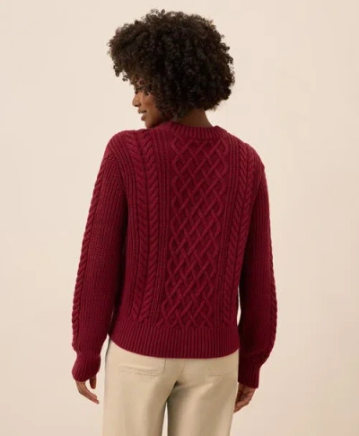 Pact Organic Cotton Cable Knit Crew Sweater In Red