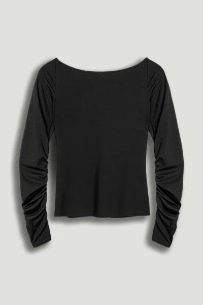 Nocturne Ruched Front Fitted Long Sleeve Top In Black