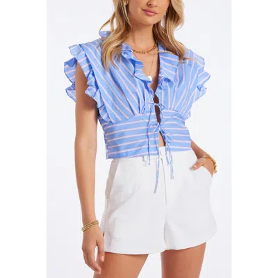 Bishop + Young Raphael Ruffle Top In Blue Stripe In Black