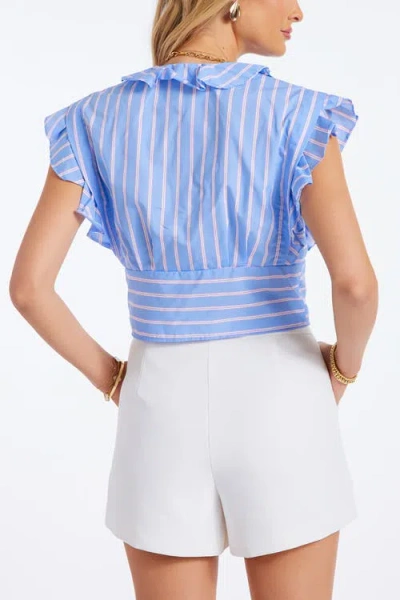 Bishop + Young Raphael Ruffle Top In Blue Stripe In Black