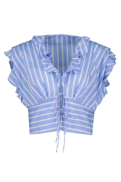 Bishop + Young Raphael Ruffle Top In Blue Stripe In Black