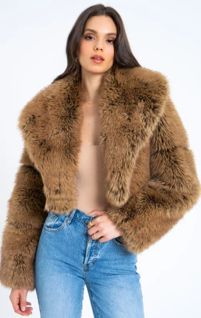 Miss Circle Yadavi Plush Vegan Faux Fur Cropped Jacket In Brown