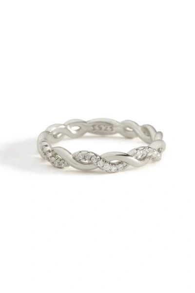 Mint & Lily Dainty Pave Twist Stacking Ring In Silver