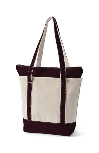 Lands' End Medium 5 Pocket Zip Top Long Handle Canvas Tote Bag In Neutral