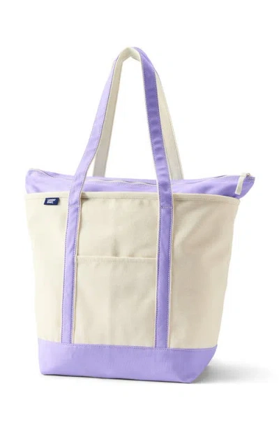 Lands' End Medium 5 Pocket Zip Top Long Handle Canvas Tote Bag In Neutral