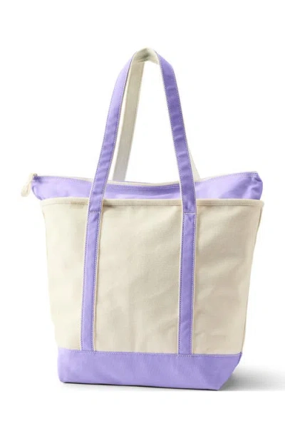 Lands' End Medium 5 Pocket Zip Top Long Handle Canvas Tote Bag In Neutral