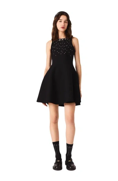 Maje Jewelled Skater Dress In Black