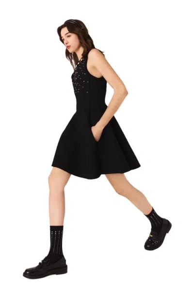 Maje Jewelled Skater Dress In Black