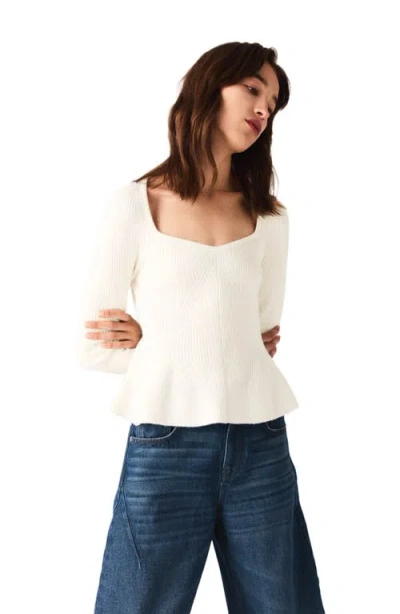 Maje Womens Ecru Peplum Square-neck Stretch-knit Jumper In Brown