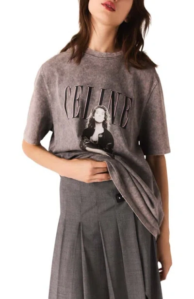 Maje Womens Grey Celine Dion Graphic-print Cotton T-shirt In Gray