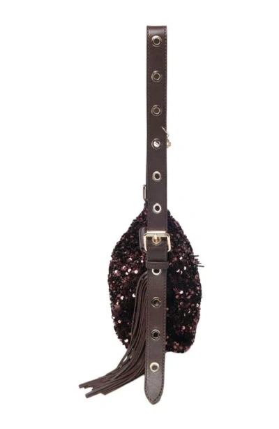 Maje Womens Miss M Mini Sequin-embellished Shoulder Bag Brown In Brown