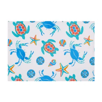 C & F Home C&f Home Caraway Coral Placemats Set Of 6 Blue Seaturtle Crab & Starfish Print In Blue
