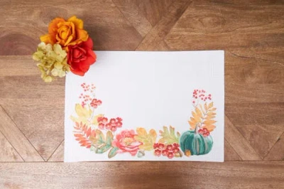C & F Home C&f Home Harvest Teal Pumpkin Flower Leaves Cloth Placemats Set Of 6 Autumn, 14" X 20" In Multi