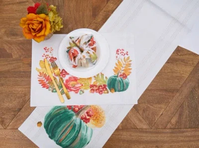 C & F Home C&f Home Harvest Teal Pumpkin Flower Leaves Cloth Placemats Set Of 6 Autumn, 14" X 20" In Multi