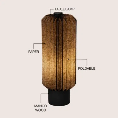 Jonathan Y Banks Modern Minimalist Paper Pleated Column Accent Led Table Lamp In Black