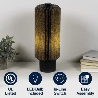 Jonathan Y Banks Modern Minimalist Paper Pleated Column Accent Led Table Lamp In Black