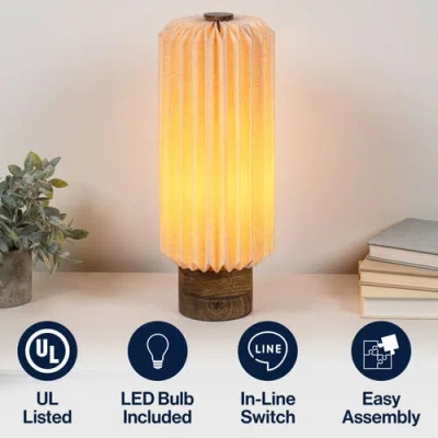Jonathan Y Banks Modern Minimalist Paper Pleated Column Accent Led Table Lamp In Brown