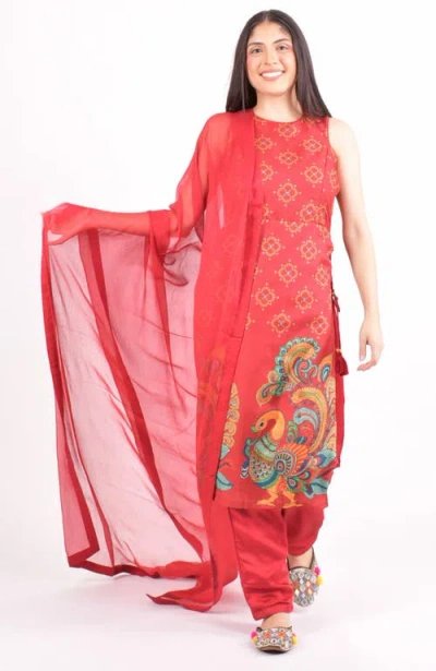 Raas Noel Silk Salwar Kameez In Red