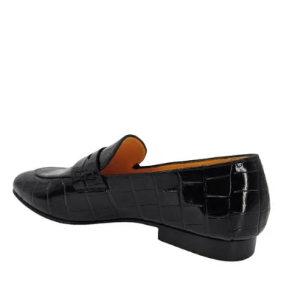 Madison Maison Leather Flat Moc Croc Loafer In Black
