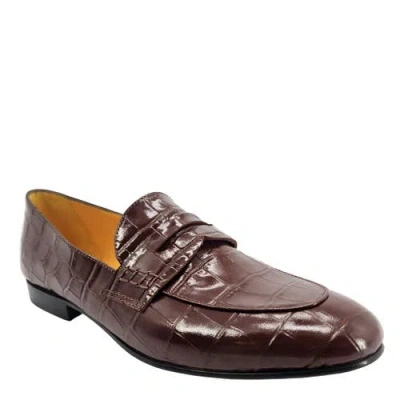 Madison Maison Leather Flat Moc Croc Loafer In Brown