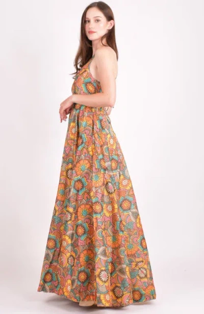 Raas Cora Sequins Embroidered Long Dress In Brown