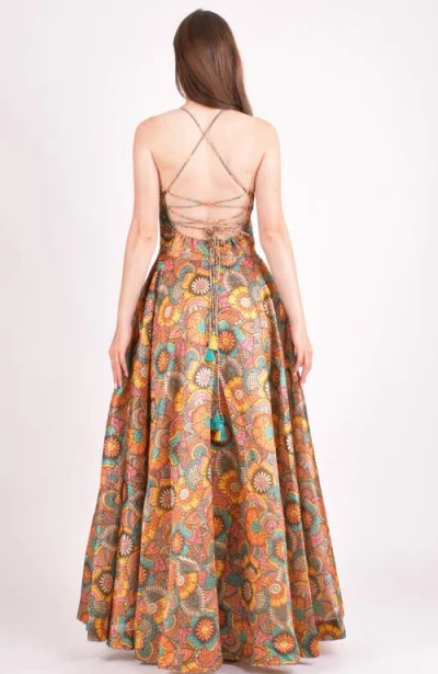 Raas Cora Sequins Embroidered Long Dress In Brown