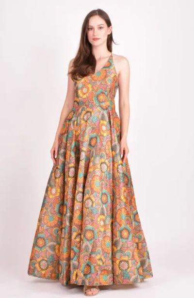 Raas Cora Sequins Embroidered Long Dress In Brown