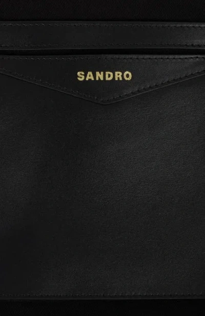 Sandro Soft Suede Shopping Bag In Black