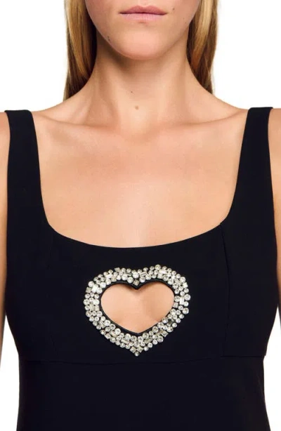 Sandro Womens Black Sleeveless Rhinestone-heart Stretch-woven Maxi Dress