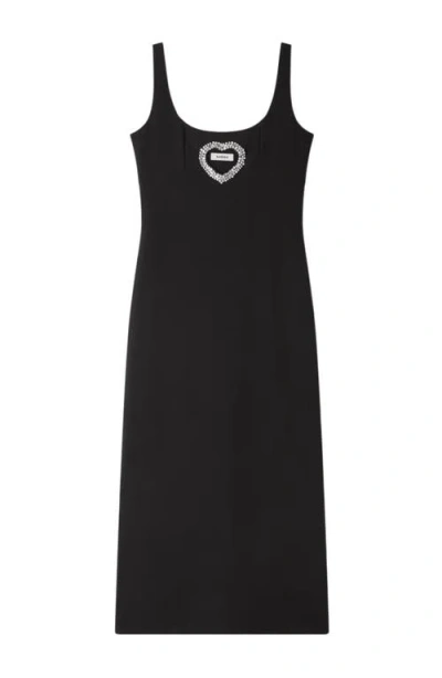 Sandro Womens Black Sleeveless Rhinestone-heart Stretch-woven Maxi Dress