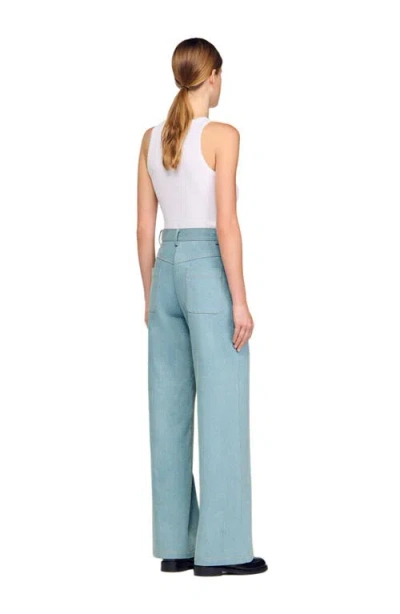 Sandro Faded High Rise Wide Leg Jeans In Blue Jean In Blue