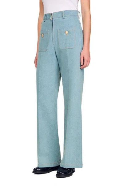 Sandro Faded High Rise Wide Leg Jeans In Blue Jean In Blue