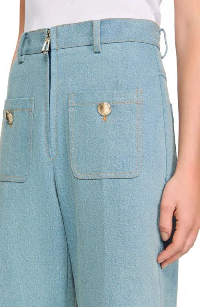 Sandro Faded High Rise Wide Leg Jeans In Blue Jean In Blue