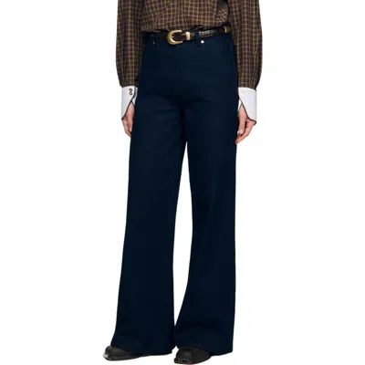 Sandro Raph Mid Rise Wide Leg Jeans In Blue Jean In Blue