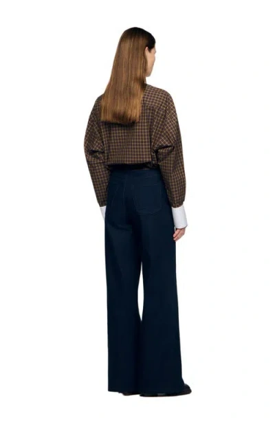Sandro Raph Mid Rise Wide Leg Jeans In Blue Jean In Blue
