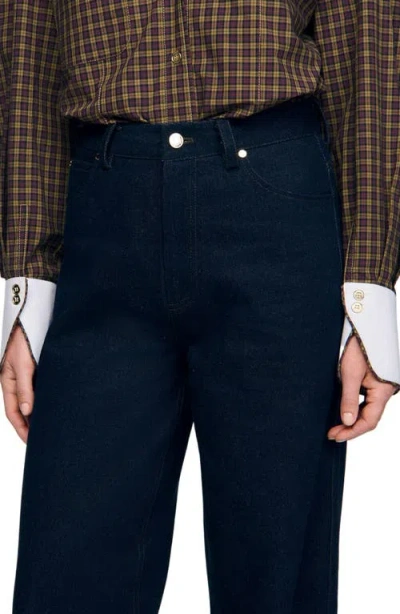 Sandro Raph Mid Rise Wide Leg Jeans In Blue Jean In Blue