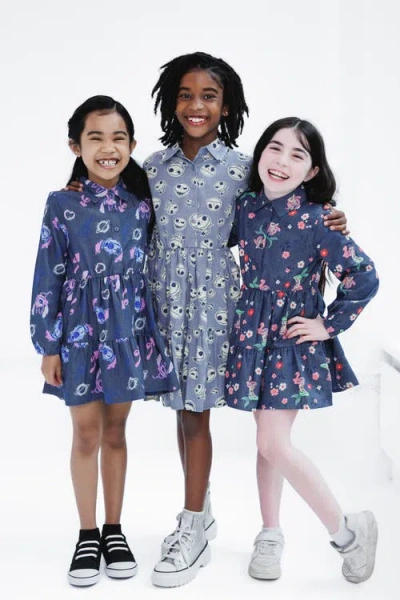 Disney Long Sleeve Chambray Dress In Blue