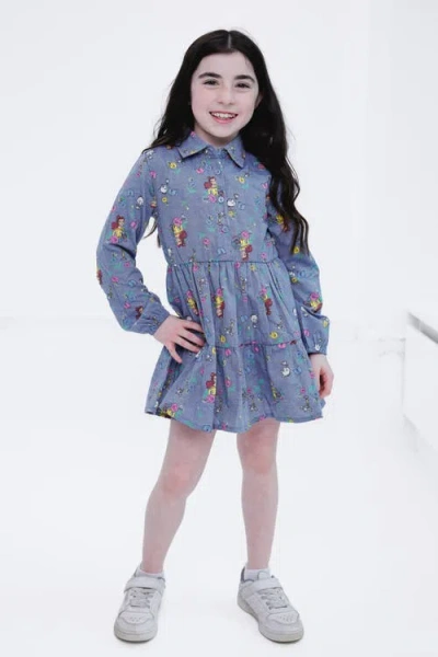 Disney Long Sleeve Chambray Dress In Gray