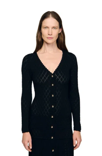 Sandro Womens Black Long-sleeve Flared Open-knit Maxi Dress In Black