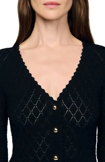 Sandro Womens Black Long-sleeve Flared Open-knit Maxi Dress In Black