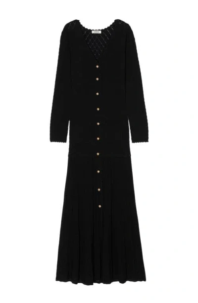 Sandro Womens Black Long-sleeve Flared Open-knit Maxi Dress In Black