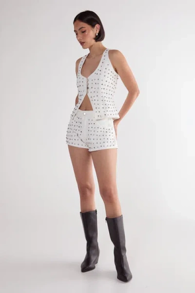 Nasty Gal Studded Denim Shorts In White